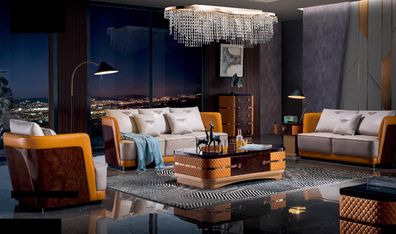 Sofagarnitur 3 + 2 + 1 Sitzer Ledersofa Couch Wohnlandschaft Garnitur Design Modern