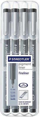 STAEDTLER® 308 WP4 pigment liner schwarz 4ST Box