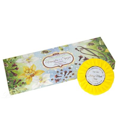 Iteritalia Box Geschenkset in Plissè Papier Vaniglia e Spezie Seife 3 x 100 g
