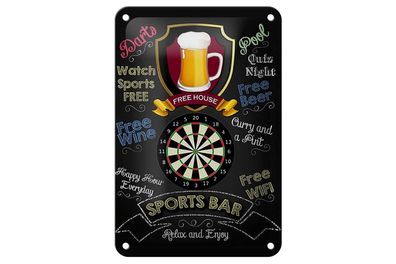 Blechschild Sports Bar Dart Dartscheibe, 3 vers Größen, Spruch Hobby Sport