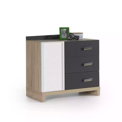 Kinderkommode Kommode Schrank Kinderzimmerregal Grau Holz Moderne Neu