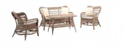 Moderne Beige Gartenmöbel Luxus Sofagarnitur Tisch Hocker Sessel Sitzgruppe