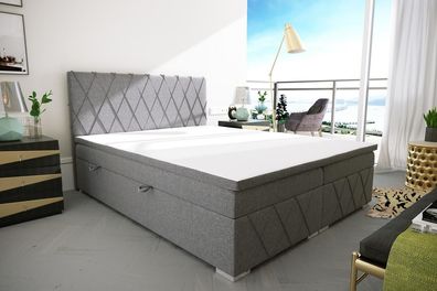 Doppel Luxus Grau Boxspringbett Design Bett Polsterbett Schlafzimmer Textil