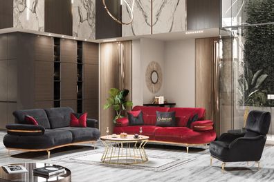 Designer Sofagarnitur Wohnzimmer Dreisitzer Polster Sessel Set 3tlg Neu