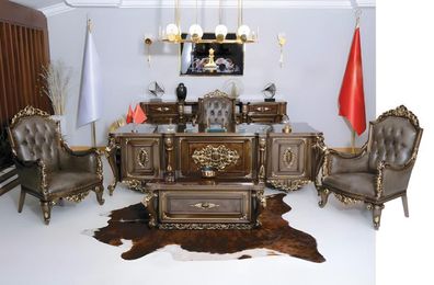 Klassische Büro Einrichtung Luxus Schreibtisch Sofagarnitur Arbeitszimmer 6tlg