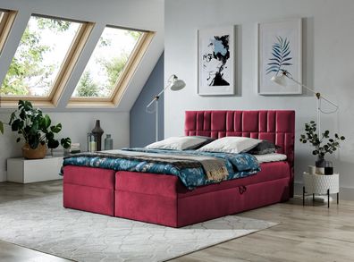 Doppelbett Boxspringbett Bett mit Bettkasten Ehebett Betten Polsterbett Rot Neu