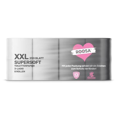 ROOSA Supersoft XXL Toilettenpapier in weiß 8 Rollen, 3-lagig, 250 Blatt pro Rolle