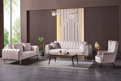 Couch Hochwertig Sofagarnitur 3 2 Sitzer Garnitur Beige Moderne Sofa 1 Sitzer