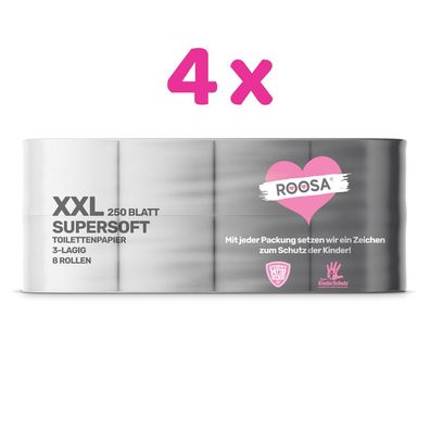 ROOSA Supersoft XXL Toilettenpapier in weiß 4x 8 Rollen, 3-lagig, 250 Blatt pro Rolle
