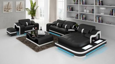 Komplett Set Garnitur Eckcouch Couch Polster Eckgarnitur + Tisch + USB Ecksofa