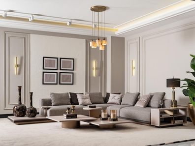 Ecksofa L form Wohnlandschaft Polstersofa Stoffsofa Grau Modern Sofa