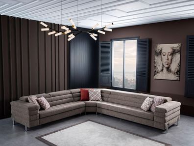Modernes L-Form Beiges Ecksofa Wohnzimmer Polster Couchen Holzgestell