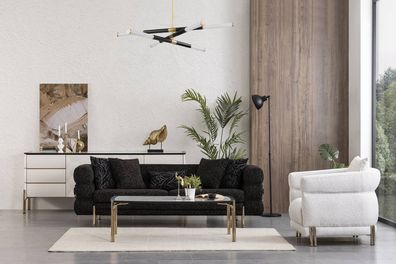 Wohnzimmer Sofa Set Designer Schwarzer Luxus Dreisitzer Weißer Sessel