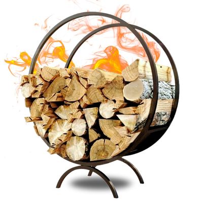 Brennholzregal innen Metall FUSI Rund Schwarz Kaminholzständer Feuerholzregal