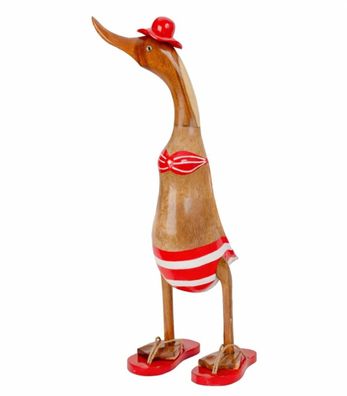1 Stück Bali Ente Holz unikat rot 48,5cm Dekofigur Deko Entenfigur