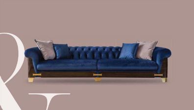 Chesterfield Viersitzig Sofa 4 Sitzer Sofas Blau Stoff Luxus Modern