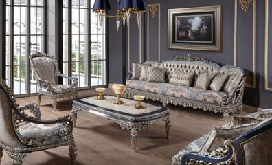 Chesterfield Sitzgruppe Sofagarnitur 3 + 1 + 1 Sitzer Luxus Textil Couchen