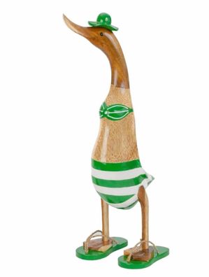 1 Stück Bali Ente Holz grün unikat 48,5cm Dekofigur Deko Entenfigur