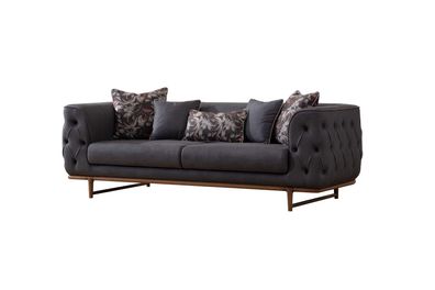 Schwarzes Chesterfield Sofa Designer Bettfunktion Wohnzimmer 3-Sitzer
