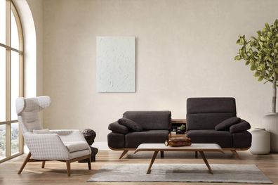 Braun-Weiße Sitzgarnitur Dreisitzer Luxuriöser Polster Sessel 2tlg Set