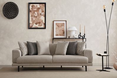 Elegantes beiges 3-Sitzer-Sofa aus Holz mit modernem Design
