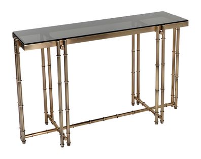 Goldener Konsolentisch aus Metall und Glas im eleganten Design