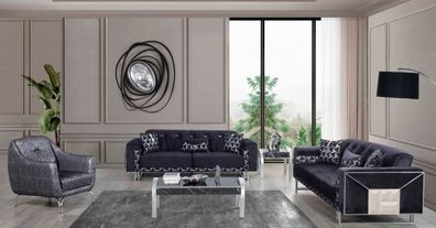 Schwarz-Graue Wohnzimmer Sitzgarnitur Designer Sofas Beistelltisch 5tlg