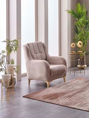 Wohnzimmer Sessel Polstersessel Einsitzer Stoff Sitzer Moderne Beige