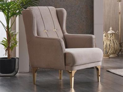 Polstersessel Sessel Einsitzer Beige Stoff Wohnzimmer Sitzer Moderne