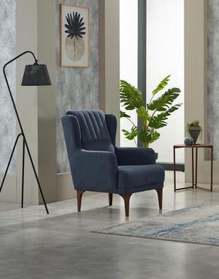 Polstersessel Einsitzer Stoff Sessel Wohnzimmer Sitzer Moderne Blau