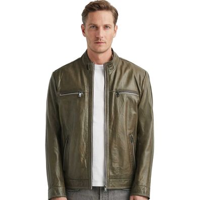 Milestone - Herren Lederjacke Lammnappa oliv
