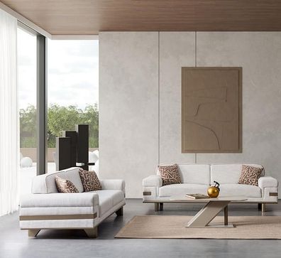 Hellgraue Sitzgarnitur Moderne Polster Stoff Couch Textil Sofa Sofagarnitur 3 + 3