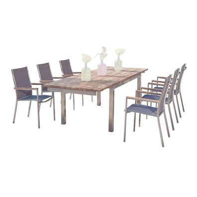 Sonnenpartner Artus und Magister 7-teilige Sitzgruppe Edelstahl/Teak 170/280x90 cm