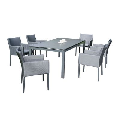 Sonnenpartner Coast und Base 7-teilige Sitzgruppe anthrazit Alu 6 Sessel 200x100 cm