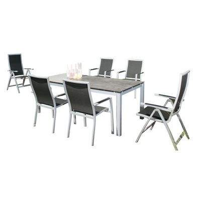Sonnenpartner 7-teilige Sitzgruppe Star und Base 160x90 cm Aluminium silber