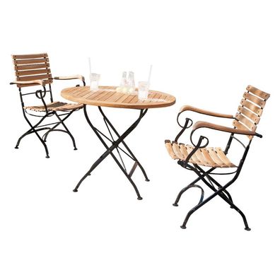 Sonnenpartner 3-teilige Sitzgruppe Oxford Ø 90 cm Teakholz und Eisen schwarz Gartent