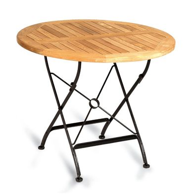Sonnenpartner Klapptisch Oxford Ø 90 cm Teakholz und Eisen schwarz Gartentisch klapp