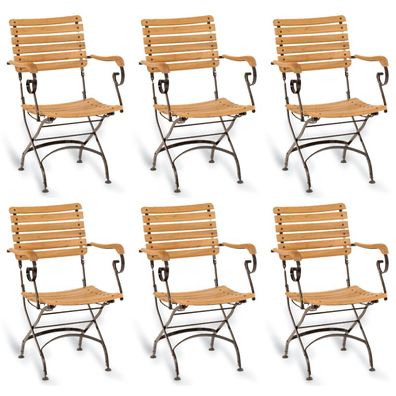 Sonnenpartner 6er-Set Klappsessel Oxford Teakholz und Eisen schwarz Gartenstuhl klap