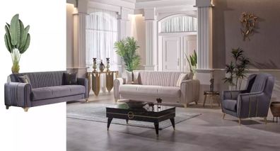 Moderne Polstergruppe Sitzmöbel Couch Garnitur 3 + 3+1 Sitzer Set Holz