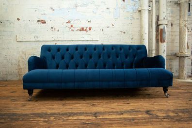Blaue Chesterfield Sofa Couch Polster Sitzmöbel Textil Stoff Leder Couchen Neu