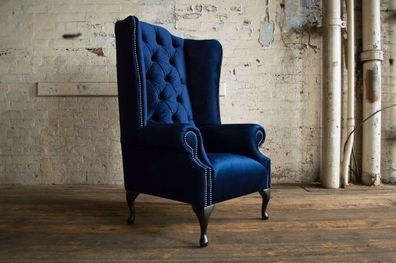 Chesterfield Ohrensessel Sessel Couch Relax Polster Designer Couchen Royal Blau