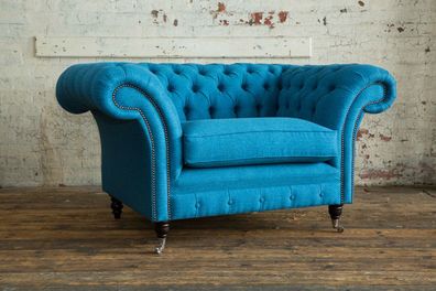 Blaue Sofa Couch Polster Chesterfield Sitzmöbel Textil Stoff Leder Couchen Neu