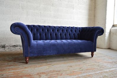 Blaue Chesterfield Sofa Couch Design Polster Sofas Couchen Stoff Textil Leder