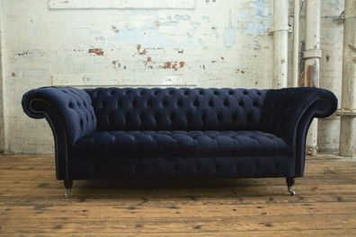 Chesterfield Original Sofa JVMoebel Couch Textil Sofas Couchen Stoff Blau Neu