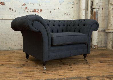 Couch Polster Design Sofa Schwarz Schwarz 1,5er Sitz Sofas Möbel Chesterfield