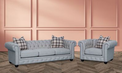 Chesterfield Sofagarnitur Sofa Couch Polster 3 + 1 Sitzer Leder Couchen Textil Neu