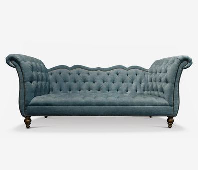 Englisches Luxus Sofa Chesterfield Bunte Textil Couch Turkis Blaue Grüne Couchen