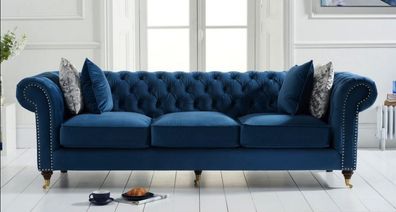 Blaue Chesterfield Sofa Couch Polster Stoff Leder Couchen Polster Garnitur Neu