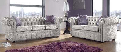 Sofagarnitur Chesterfield 3 + 2 Sitzers Klassische Barock Rokoko Sofa Textil Leder