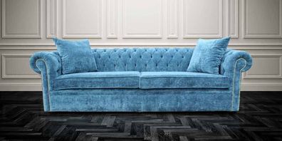 Klassische Wohnzimmer Sofa - Blaue Chesterfield Stoff Couch 3 Sitzer jvmoebel ®